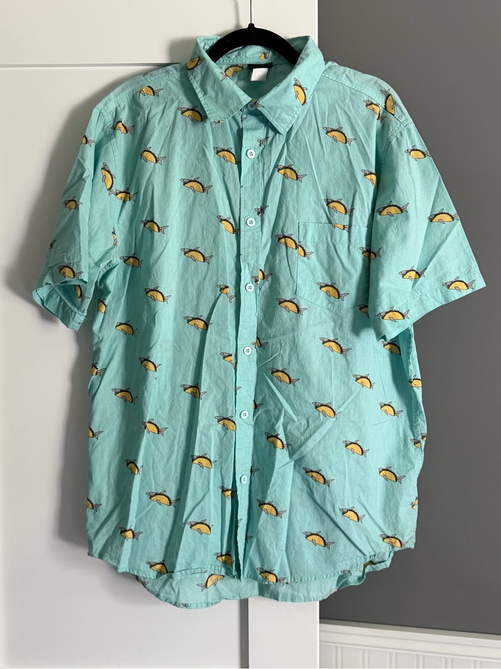 Fifth Sun Shark Taco Button Short Sleeve Aqua